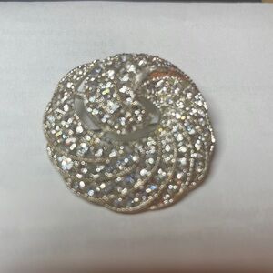 Jones New York Brooch Pin Swirl Large Faux Diamond Rhinestone Silver vintage
